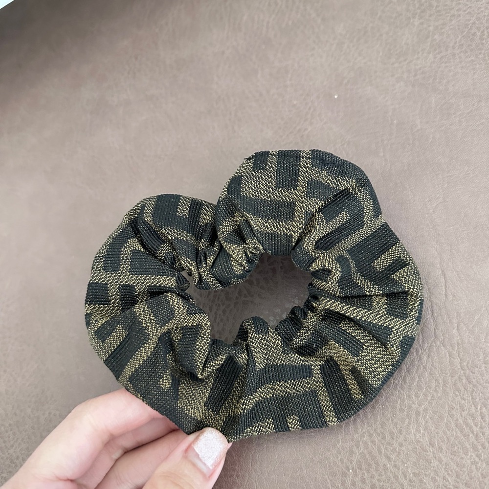 Patterned F dark brown Hair Scrunchie, Hair tie, Arm Candy, Wrist Accessories
